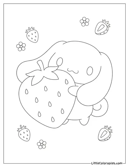 Cinnamoroll Hugging Giant Strawberry Coloring Page
