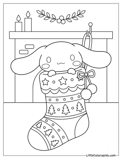Cinnamoroll in Christmas Stocking Coloring Page