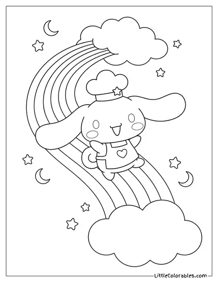 Cinnamoroll Riding Rainbow Coloring Page