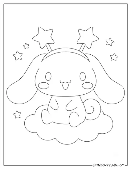 Cinnamoroll Sitting on Cloud with Stars Coloring Page