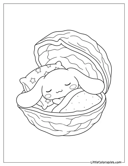 Cinnamoroll Sleeping in a Walnut Shell Coloring Page