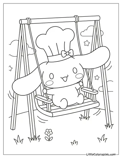 Cinnamoroll Swinging on a Swing Coloring Page