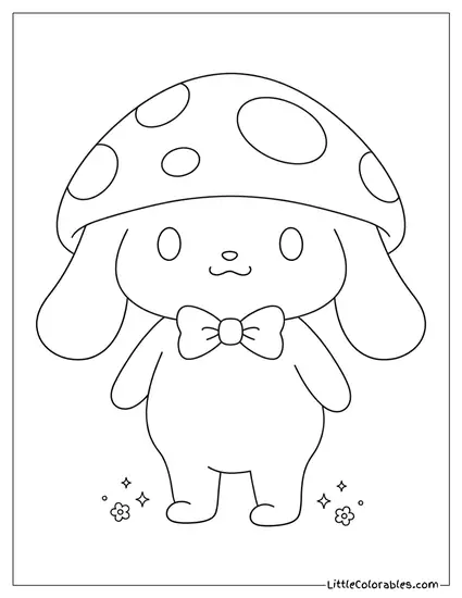 Cinnamoroll with Mushroom Hat and Bow Tie Coloring Page