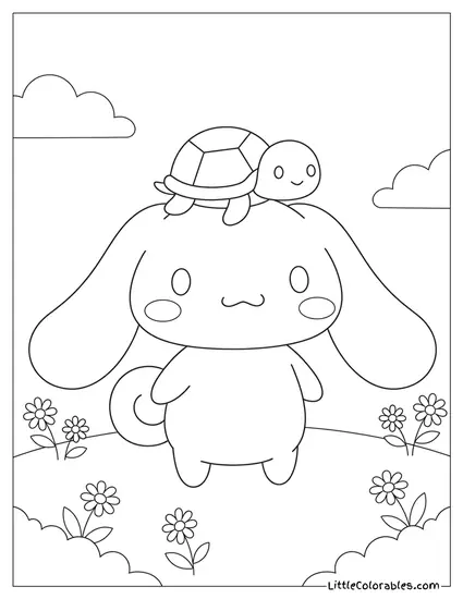 Cinnamoroll with Turtle on Head Coloring Page