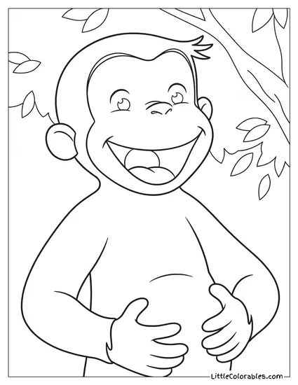 Close Up Curious George Laughing Hard Holding His Little Stomach Coloring Page