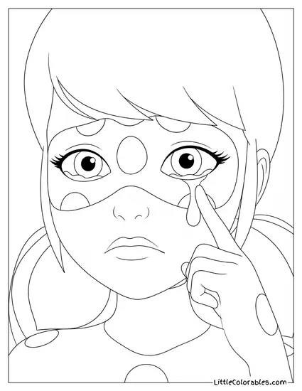 Close Up Miraculous Ladybug Crying Wiping Sad Tear Coloring Page