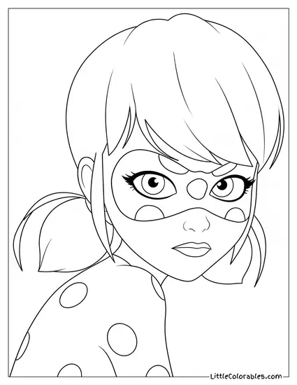 Close Up Miraculous Ladybug Glaring Fiercely at Villain Coloring Page