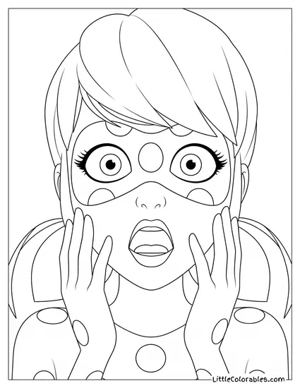 Close Up Miraculous Ladybug Looking Shocked Gasping Loudly Coloring Page