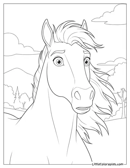 Close Up Rain the Horse From Spirit Looking Startled Coloring Page