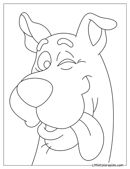 Close Up Scooby Doo Winking Playfully Sticking His Tongue Out Coloring Page