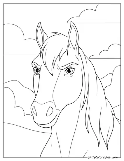 Close Up Spirit the Horse Glaring Fiercely With Pride Coloring Page