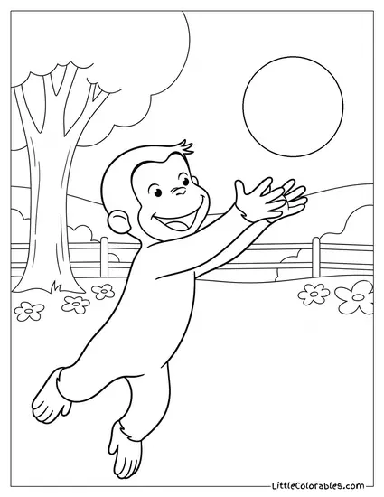 Curious George Catching a Red Ball With Outstretched Hands Coloring Page