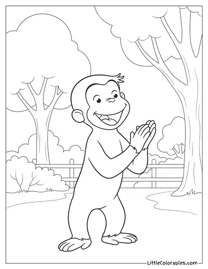 Curious George Clapping His Hands Together Laughing With Glee Coloring Page