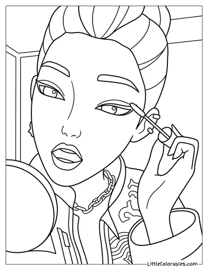 Doing Her Make Up Coloring Page