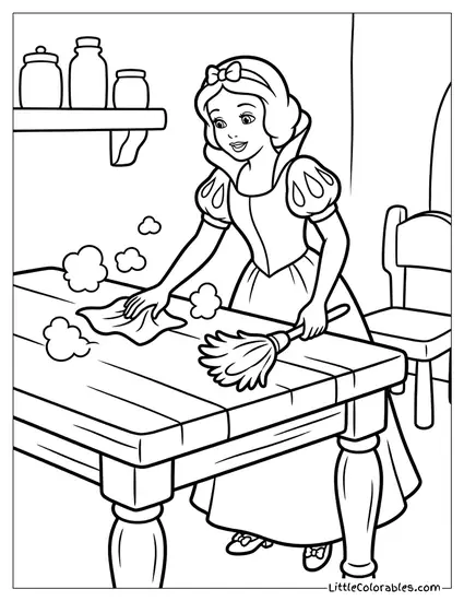 Dusting Table With Rag and Duster Coloring Page