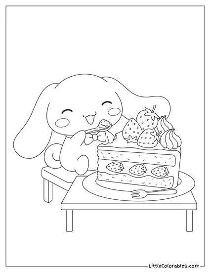 Eating Cake with Strawberries Coloring Page