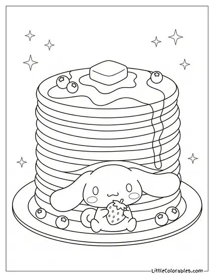Eating Strawberry with Pancakes Coloring Page