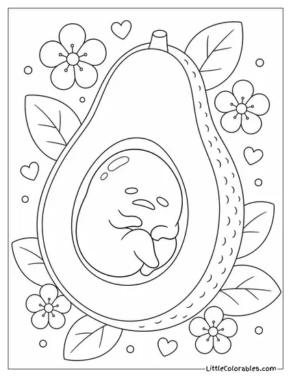 Gudetama Curled Up in an Avocado Half Coloring Page