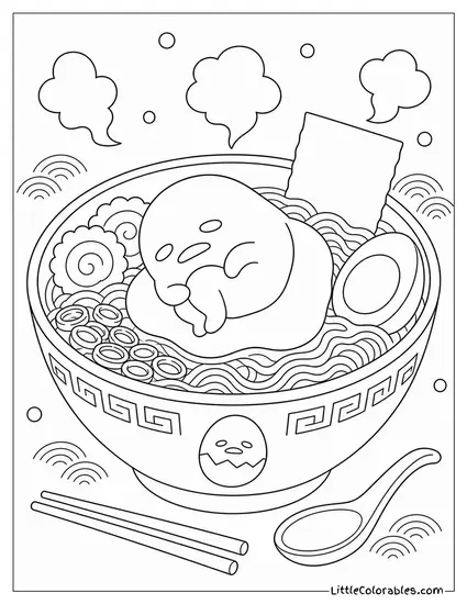 Gudetama Curled Up Inside a Ramen Bowl Coloring Page