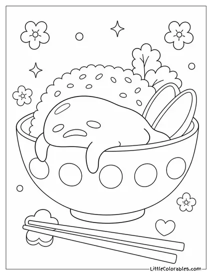 Gudetama Draped Over the Edge of a Bowl Coloring Page