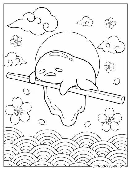 Gudetama Draped Sadly Over a Single Chopstick Coloring Page