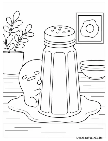Gudetama Hiding Behind a Tall Salt Shaker Coloring Page