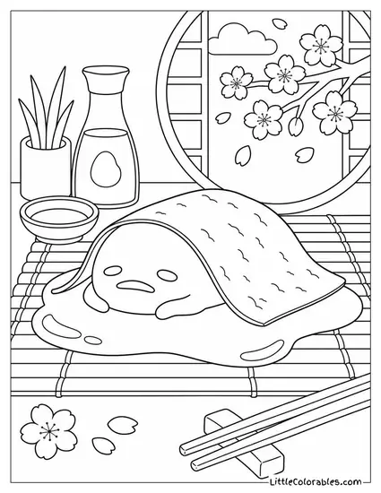 Gudetama Hiding Under a Strip of Seaweed Coloring Page