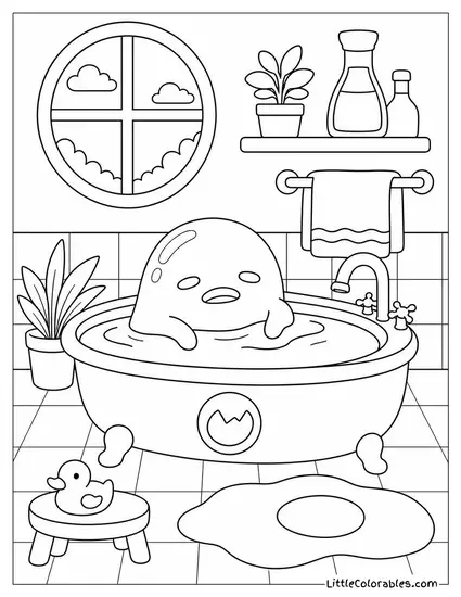 Gudetama in a Tiny Bathtub Full of Soy Sauce Coloring Page