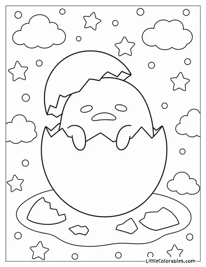 Gudetama Inside an Eggshell Peeking Out Lazily Coloring Page