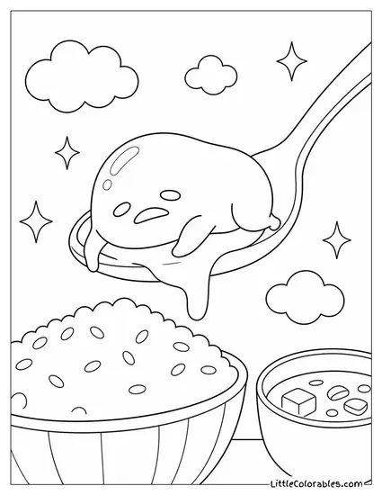 Gudetama Limp on a Spoon Being Lifted Coloring Page