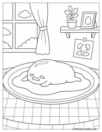 Gudetama Lying Flat on a Plate Doing Nothing Coloring Page