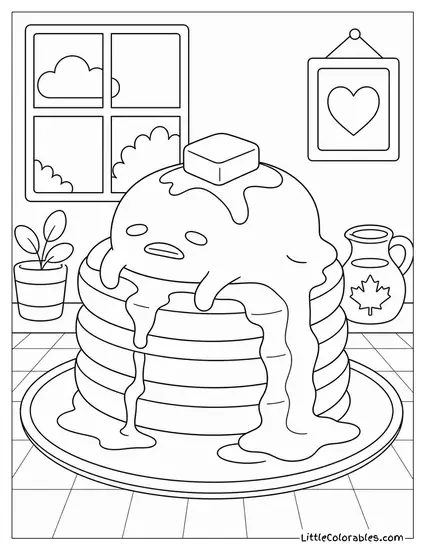Gudetama Melting Off a Stack of Pancakes Coloring Page