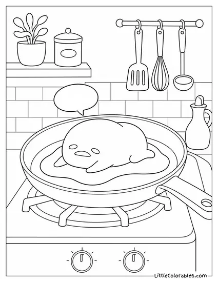 Gudetama on a Frying Pan Refusing to Move Coloring Page