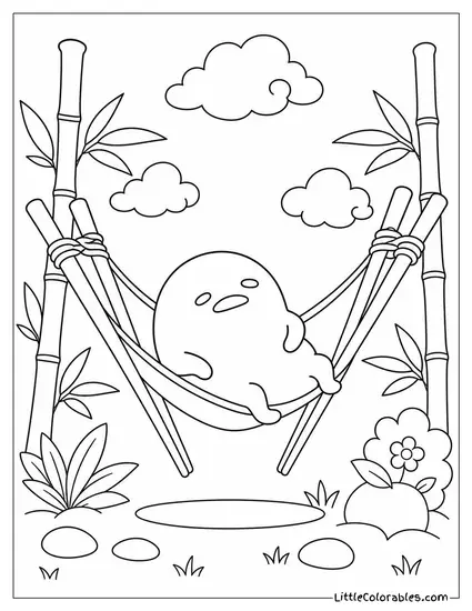 Gudetama Sitting in a Tiny Hammock Made of Chopsticks Coloring Page