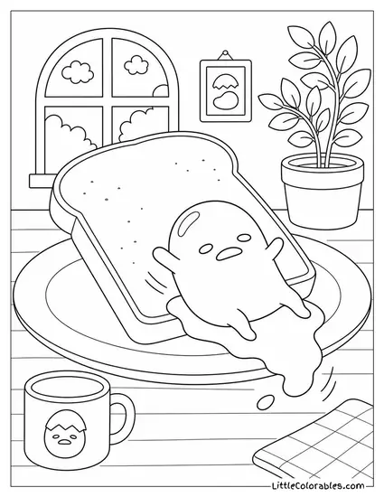 Gudetama Sliding Off a Piece of Toast Coloring Page