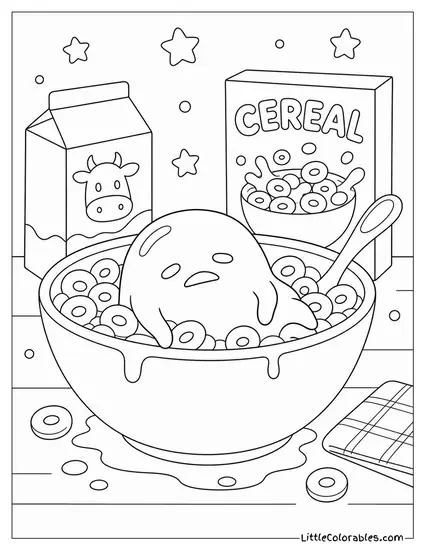 Gudetama Slumped Inside a Tiny Cereal Bowl Coloring Page