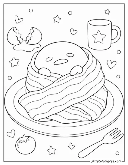 Gudetama Wrapped in Bacon Like a Blanket Coloring Page