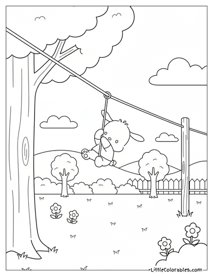 Hanging Playfully from Zipline Rope Coloring Page