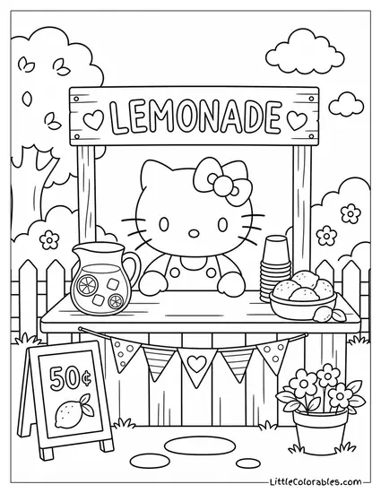 Hello Kitty at a Lemonade Stand Coloring Page