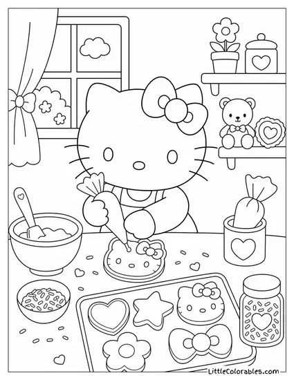 Hello Kitty Decorating Sugar Cookies Coloring Page