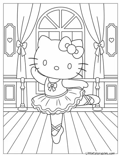 Hello Kitty Dressed as a Ballerina Coloring Page