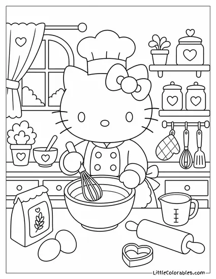 Hello Kitty Dressed as a Chef Coloring Page