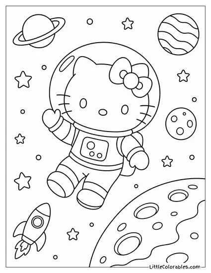 Hello Kitty Dressed as an Astronaut Coloring Page