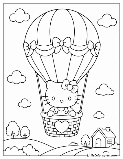 Hello Kitty in a Hot Air Balloon Coloring Page