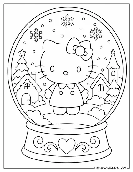 Hello Kitty Inside a Snow Globe Coloring Page