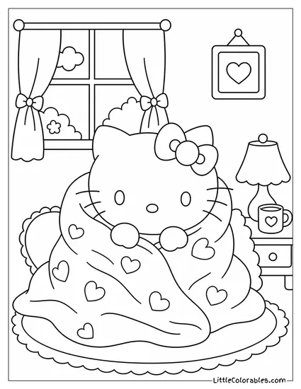 Hello Kitty Wrapped in a Cozy Blanket Coloring Page