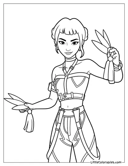 Holding Ornamental Fans Coloring Page