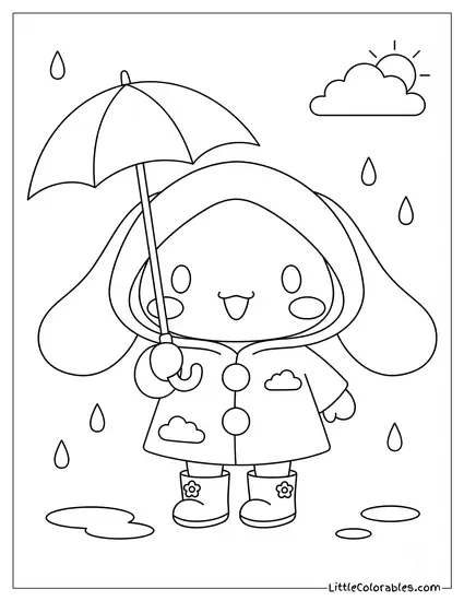 Holding Umbrella in Rain Coloring Page