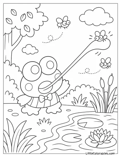 Keroppi Catching Flies with a Long Tongue Coloring Page