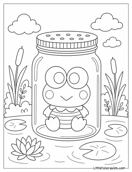Keroppi in a Mason Jar with Holes in the Lid Coloring Page